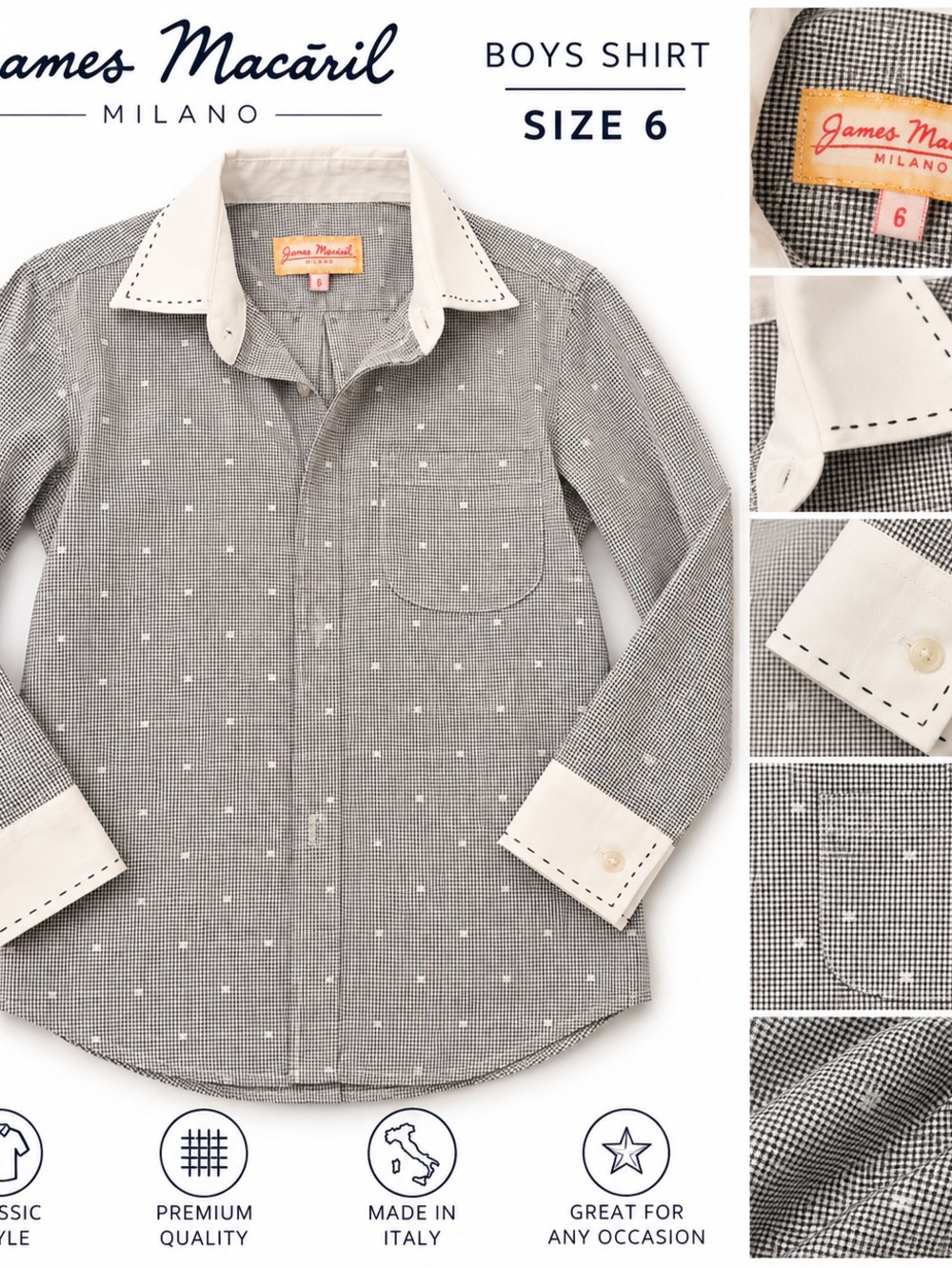 Boys' Gray Dot-Print Button-Down Shirt - Size 6